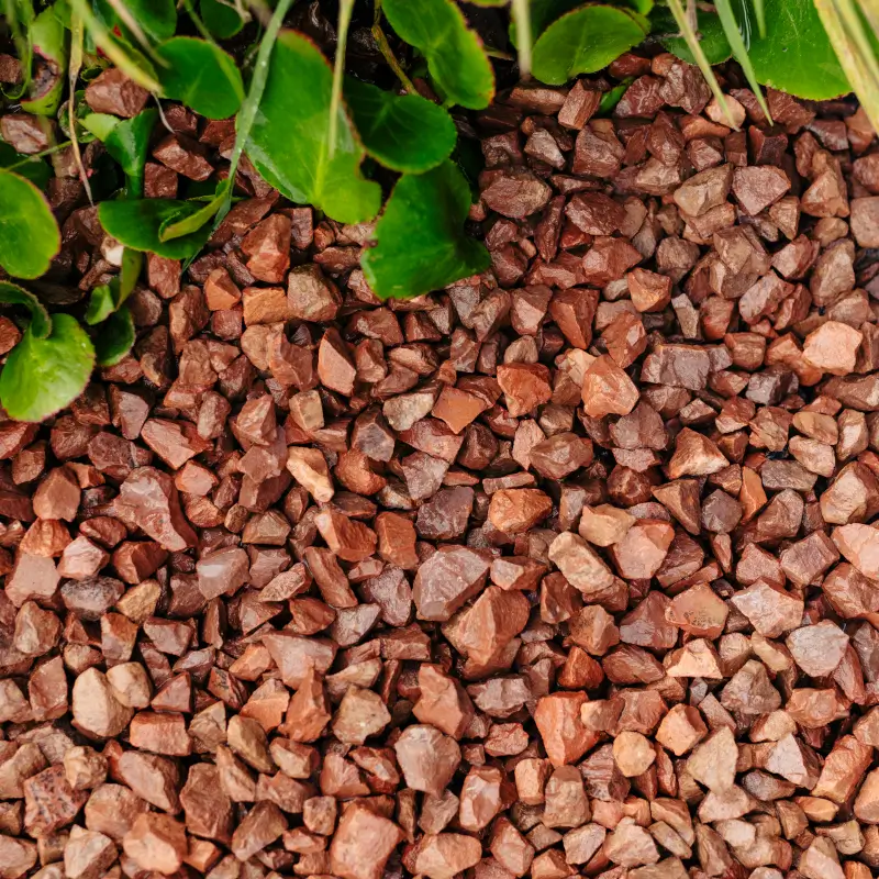 Rolawn - Aggregate Product Images - Red Granite 20mm Chippings in border - Wet 2